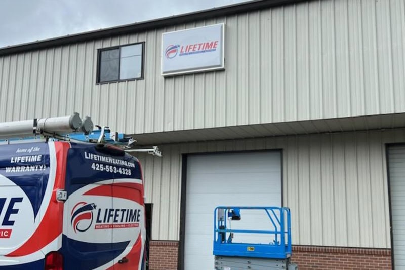 How to Prevent Frozen or Burst Pipes This Winter. The outside of the company building.