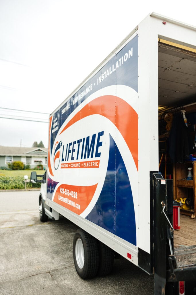 Lifetime company branded box truck.