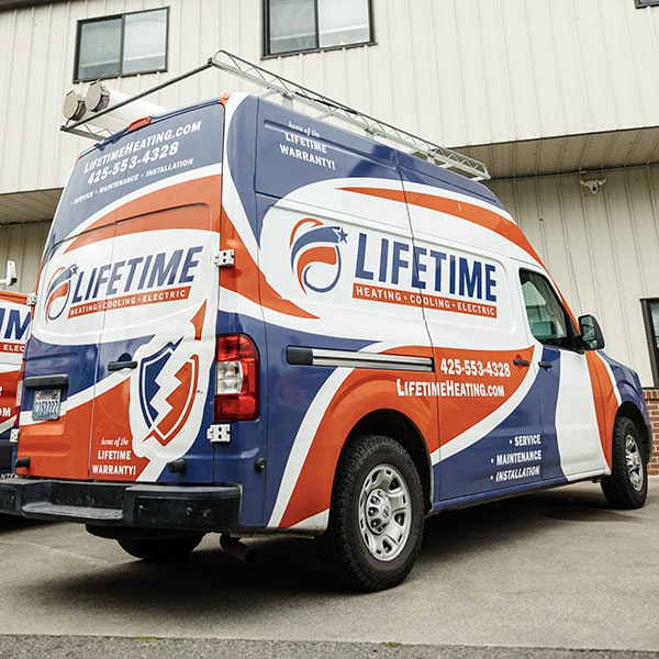 Lifetime Heating, Cooling, Plumbing & Electric company van.