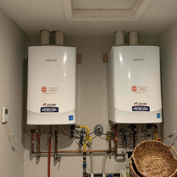 Lifetime Heating, Cooling, Plumbing & Electric tankless water heater in residential home.